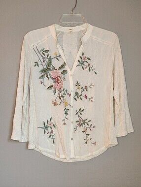 Anthropologie Tiny Eden Ivory Floral Embroidered Top Size XS Boho!